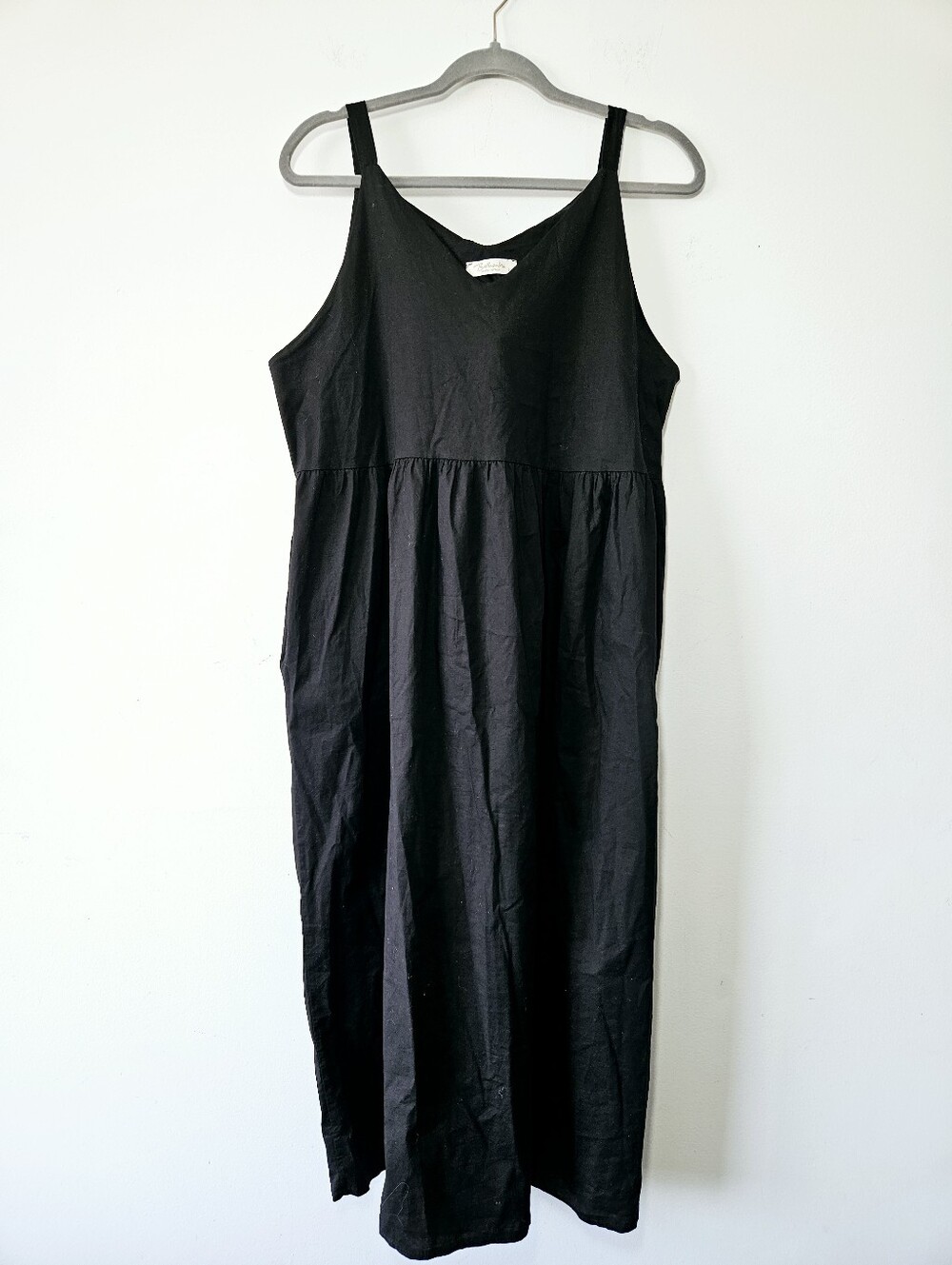 Bellambia Cotton Sleeveless Dress Size L Black Midi Loose Flowy Fit EUC - Picture 2 of 5
